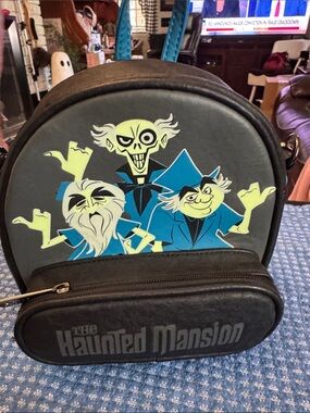 Haunted Mansion Graphic Round Backpack - Black with Blue Accents